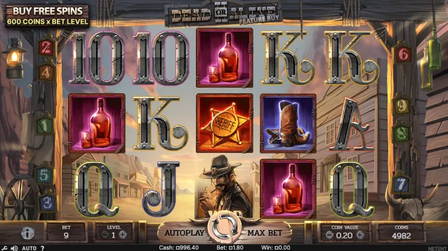 Cowboy-themed slot interface with animated icons